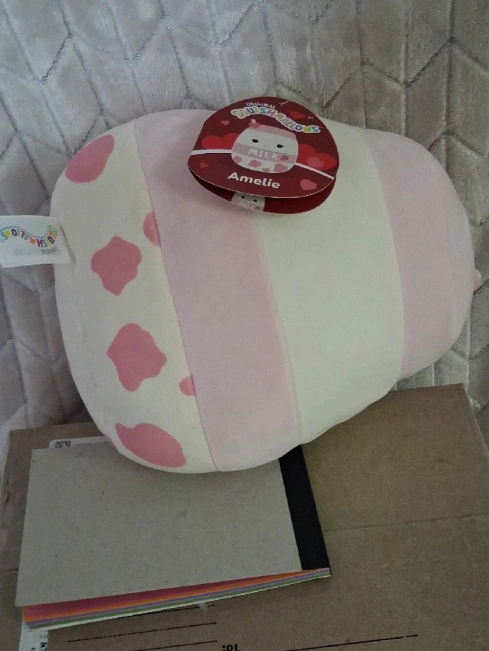 Squishmallow-Amelie The Pink Strawberry Milk.